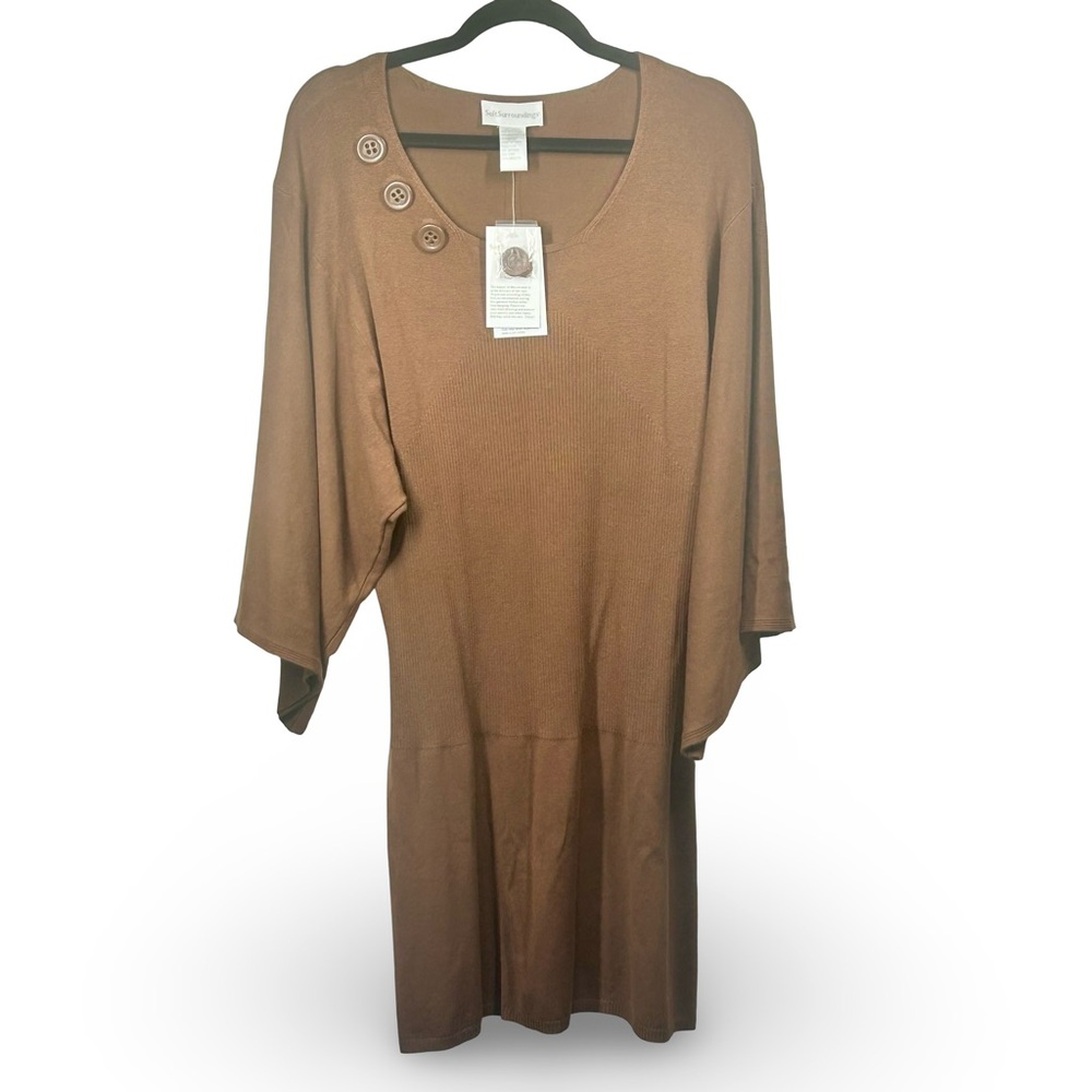 Soft Surroundings Dolman Sleeve Sweater Dress Size XL Buttons Stretch Boho Easy